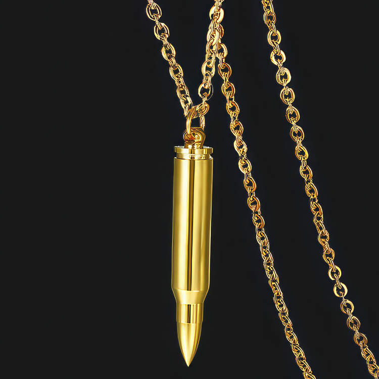Gold Steel Hollow Bullet Pendant