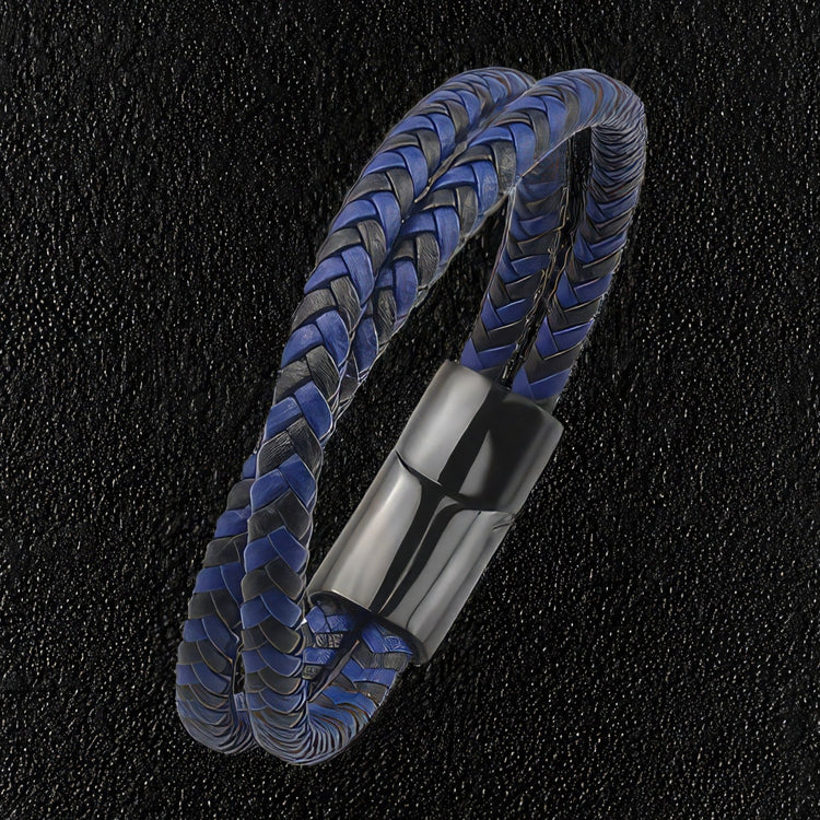 Black & Blue Criss Cross Leather Bracelet