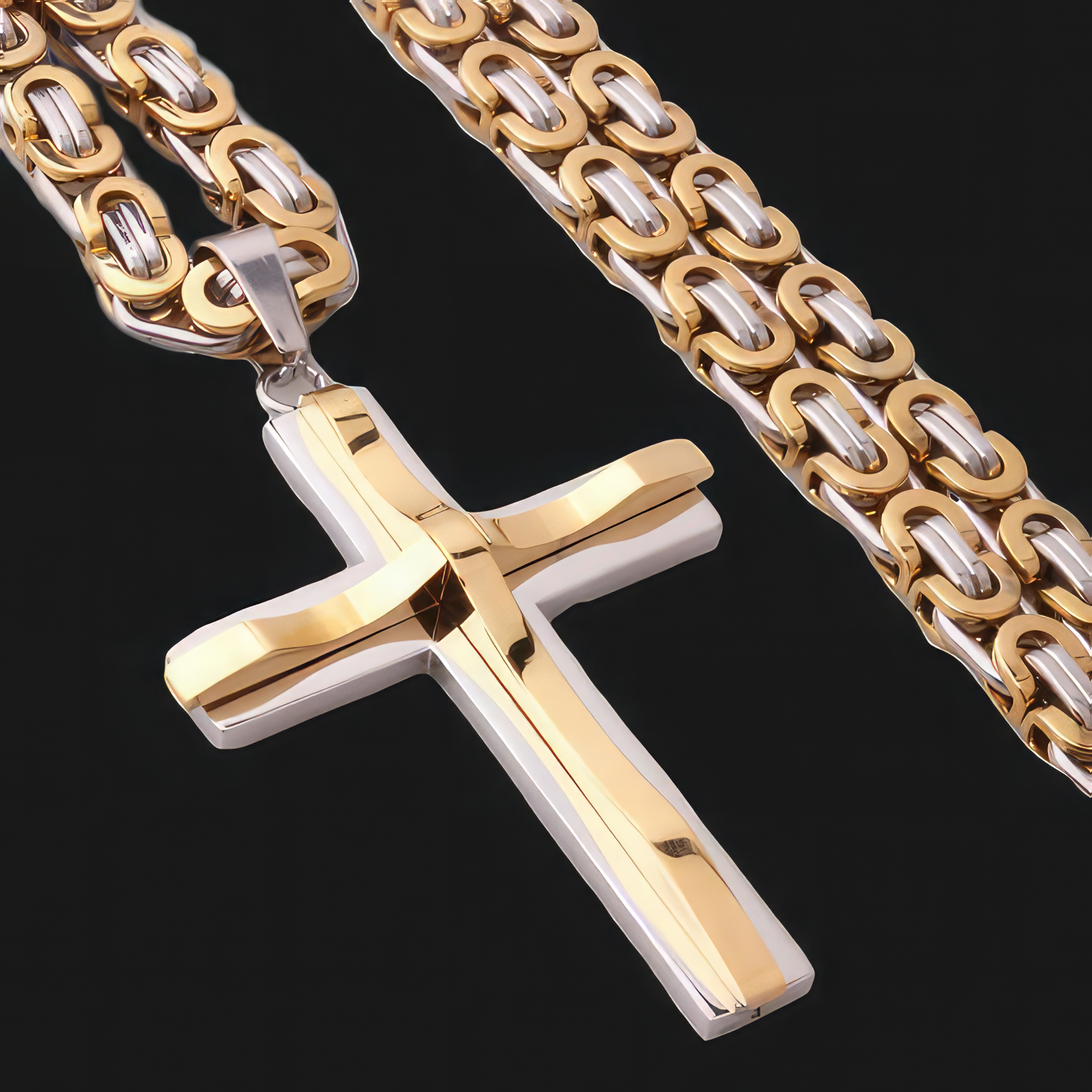Gold & Silver Crucifix & Byzantine Necklace