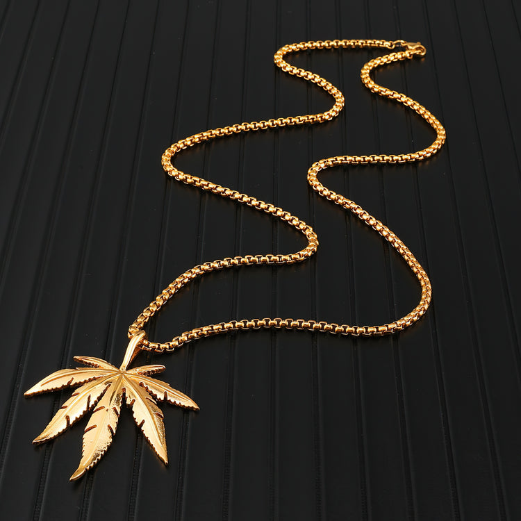 Men's golden leaf pendant