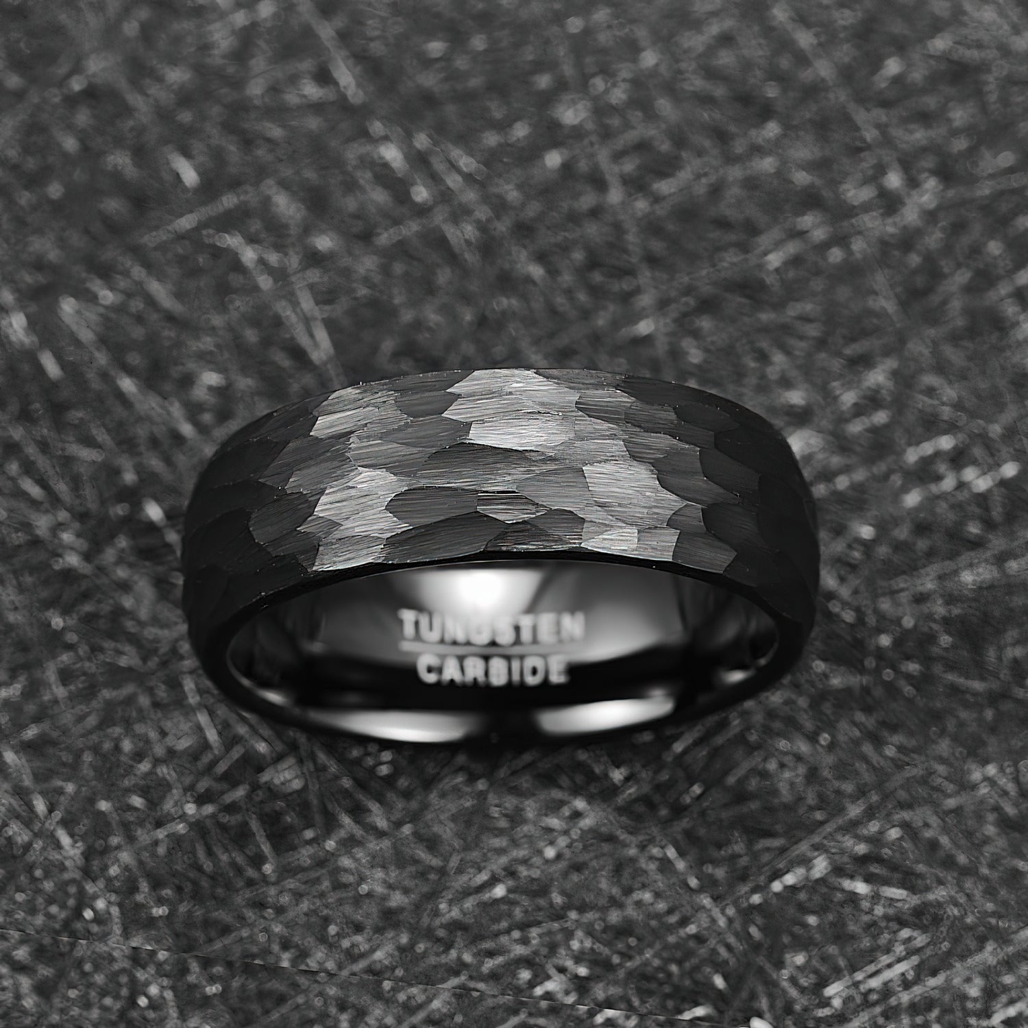 Men's Hammered and brushed finish tungsten ring