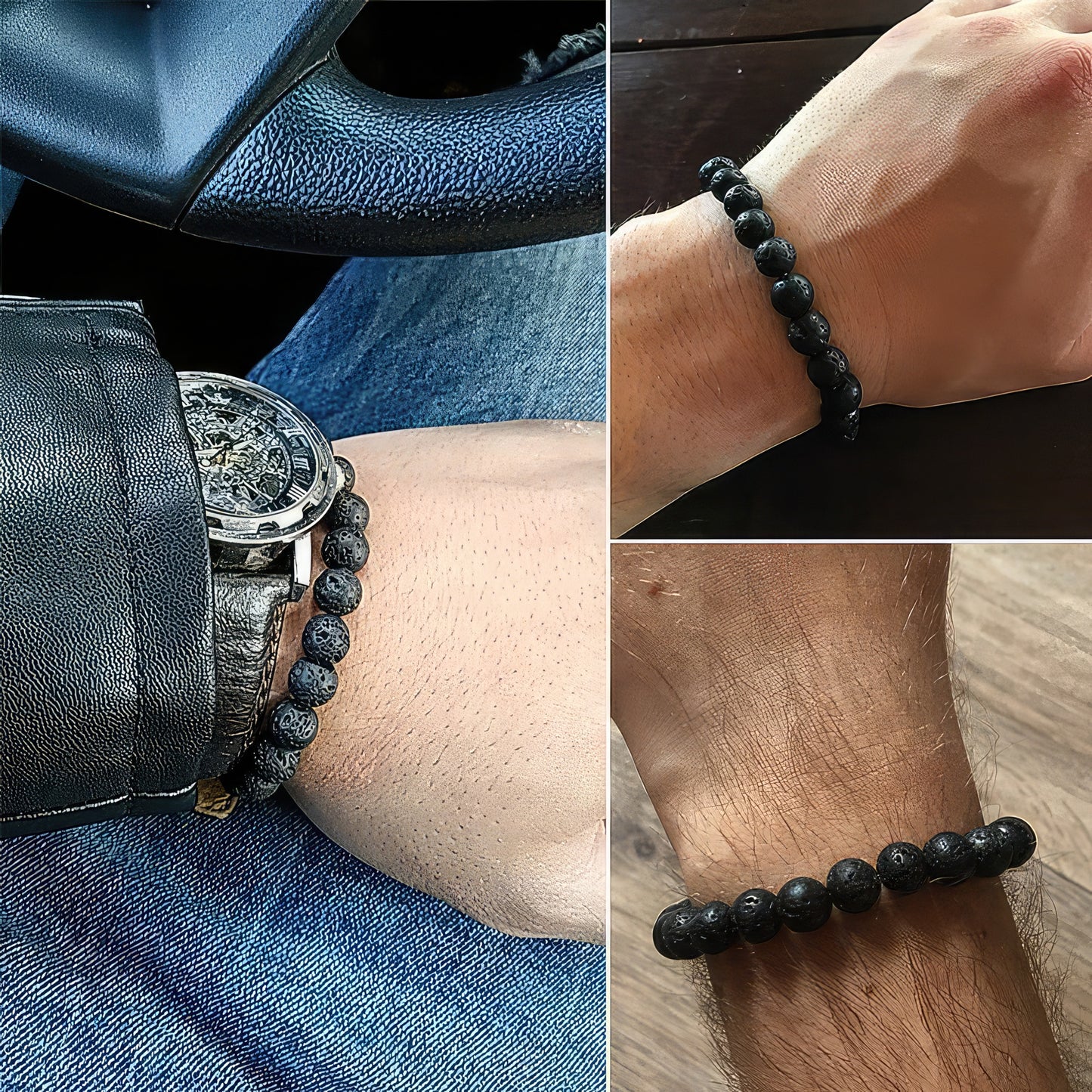 Black Lava Stone Bead Bracelet