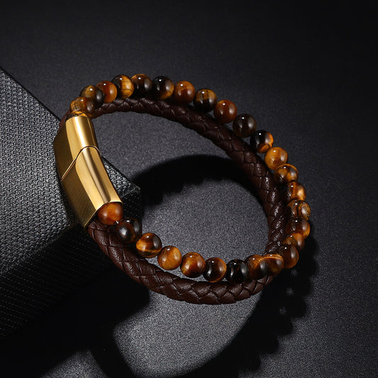 Leather & Tiger's Eye Wristband