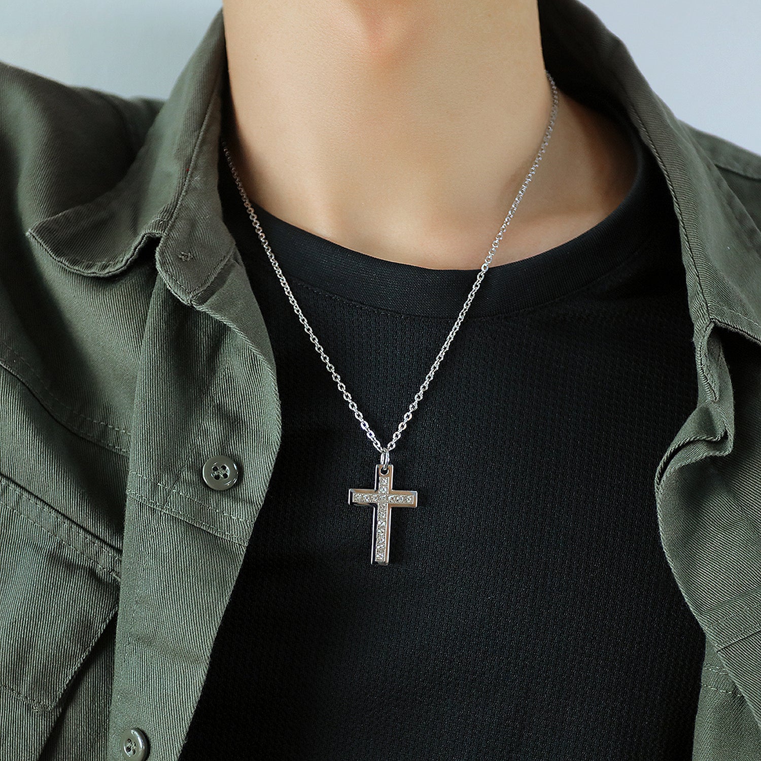 Men's Bling Cross Pendant Necklace