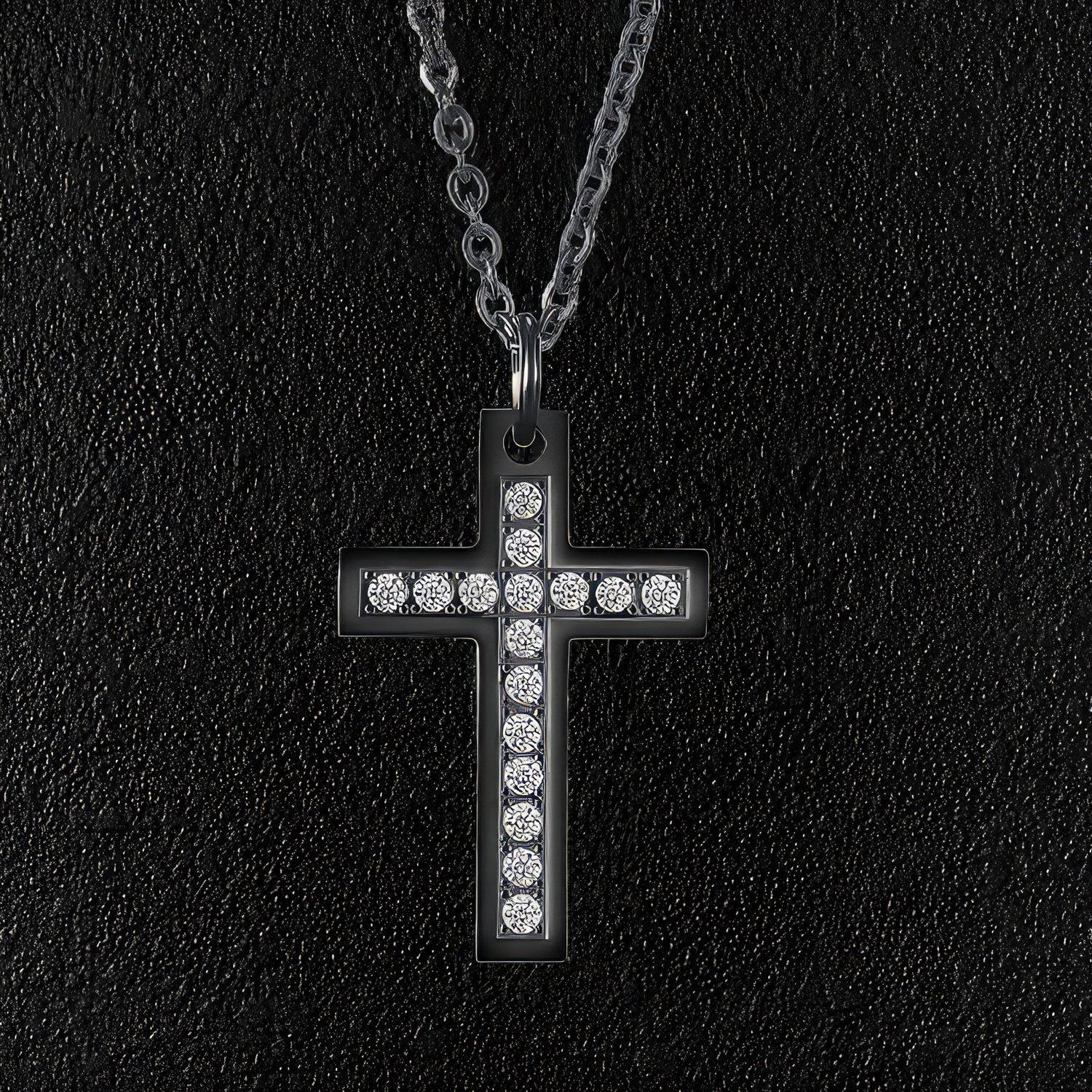 Black Bling Cross Pendant Necklace