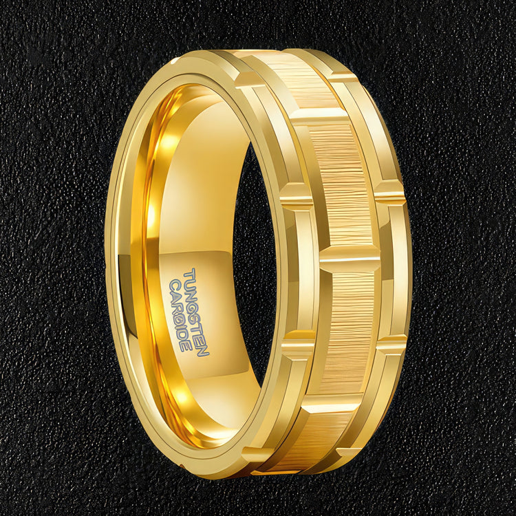 Gold Groovy Cut Men's Ring