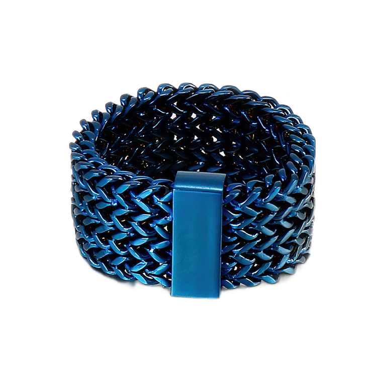 Blue Herringbone chain link style ring.