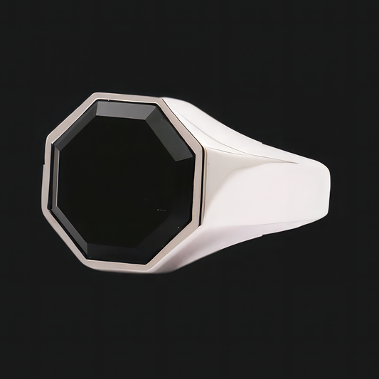Sterling Silver Hexagonal Onyx Ring