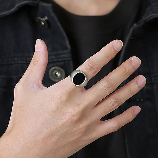 Oval Steel & Black Acrylic Ring