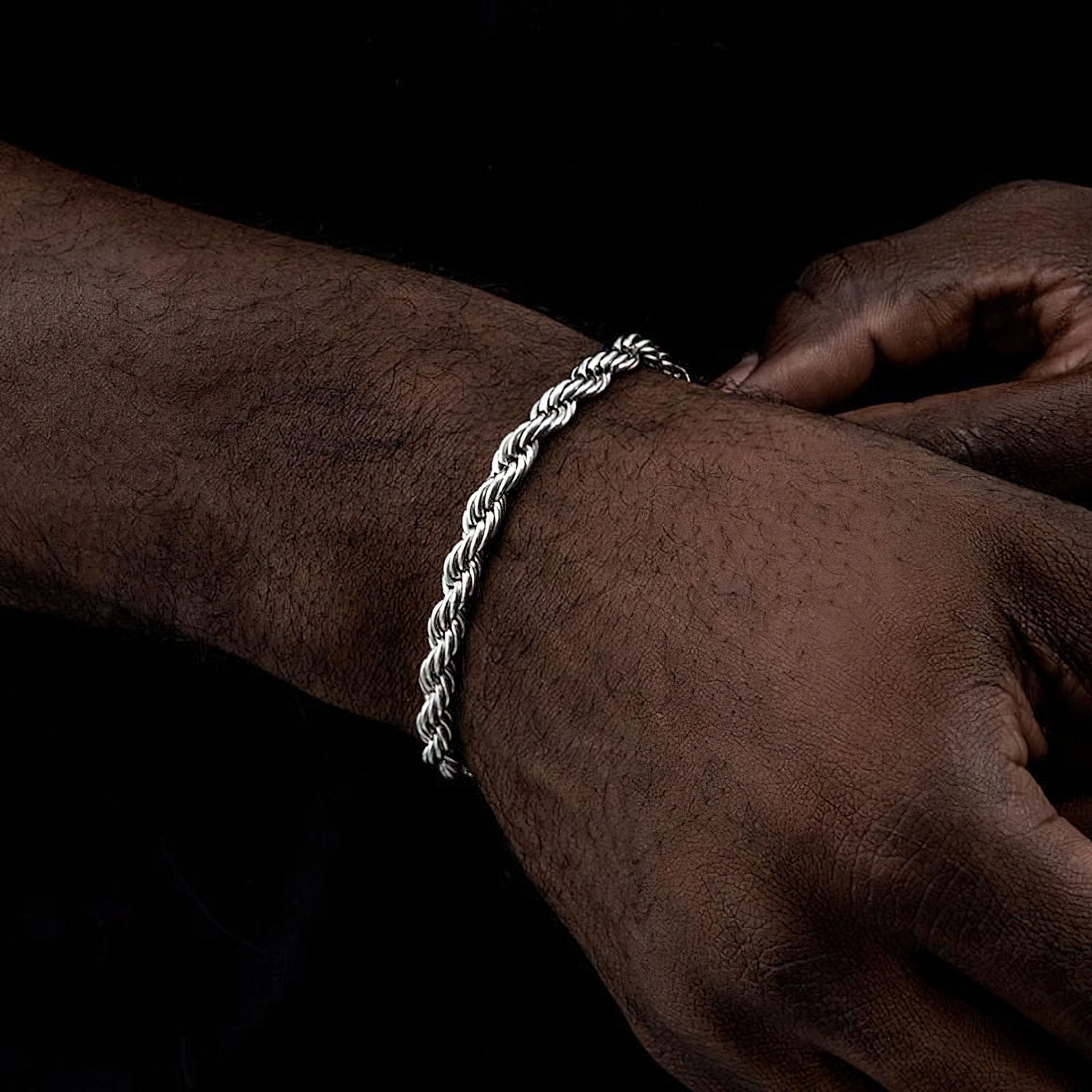 Silver Stainless Steel Rope Chain Bracelet For Men