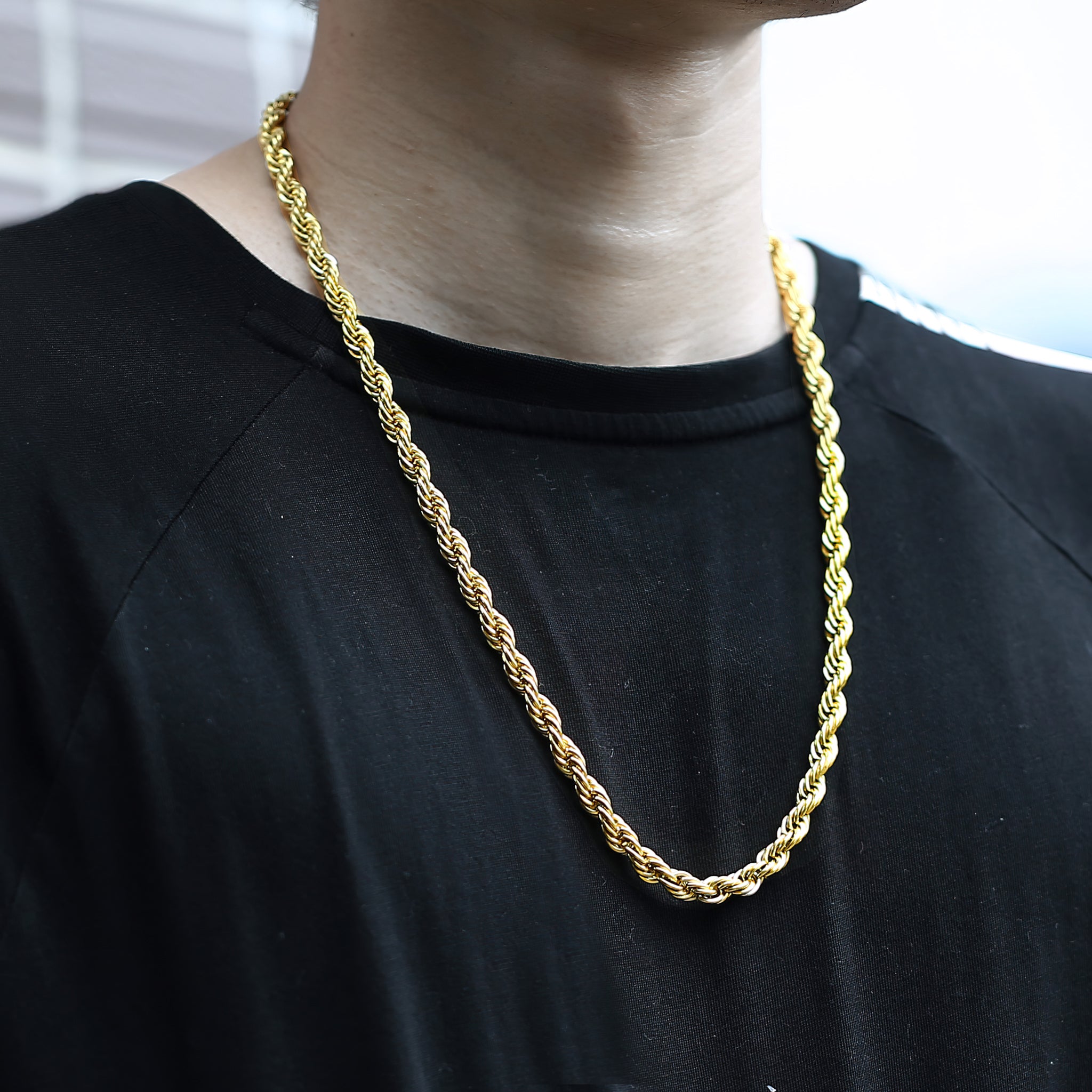 Rope Chain Necklace - Very Popular Men's Style Gold 7mm / 0.3 / 50cm/20