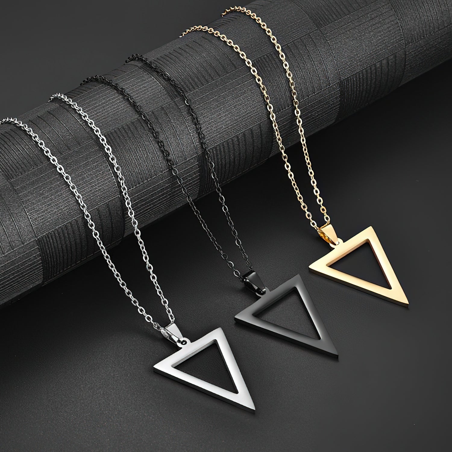 Popular Men Necklace,Interlocking Square Triangle Male Pendant,Stainless  Steel Modern Trendy Geometric Necklaces,Hipster Jewelry