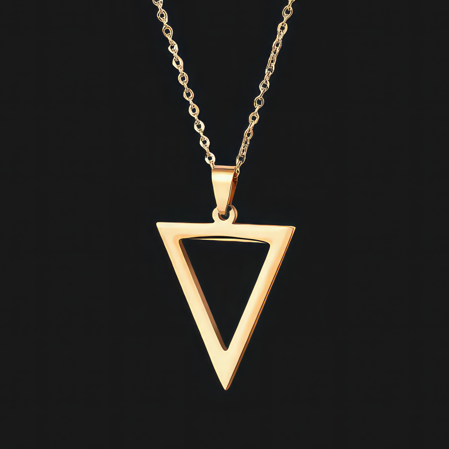 Gold Steel Triangle Pendant Necklace