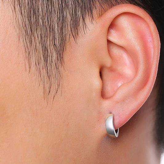 Men's Silver Wide Hoop Earrings