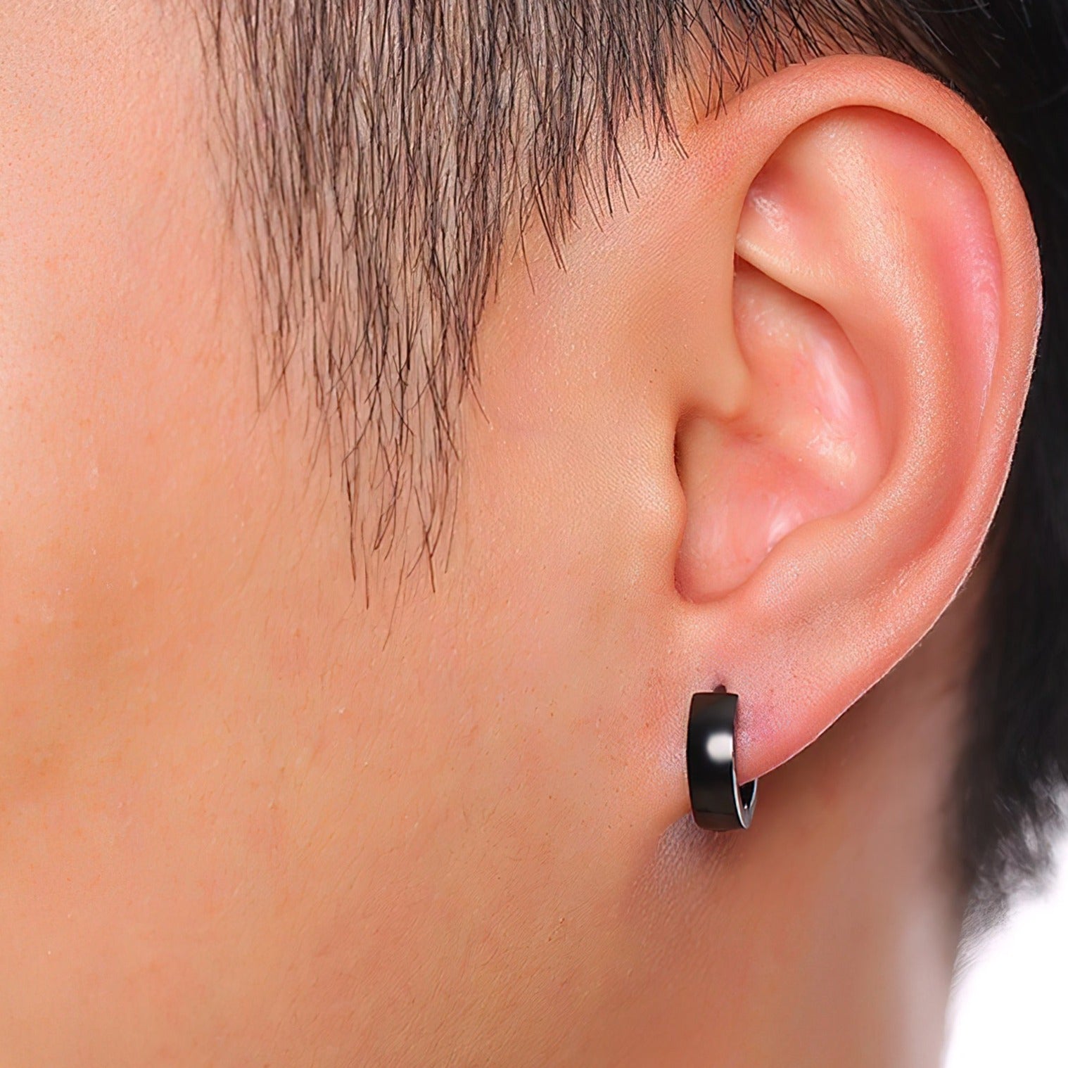 Men's Black Wide Hoop Earrings