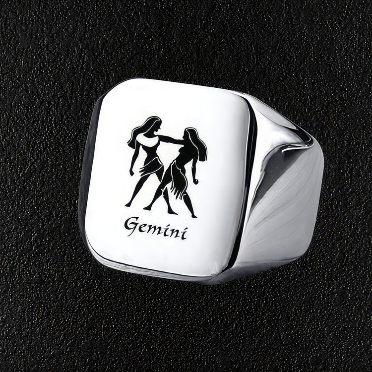 Men's Gemini Zodiac Sign Signet Ring