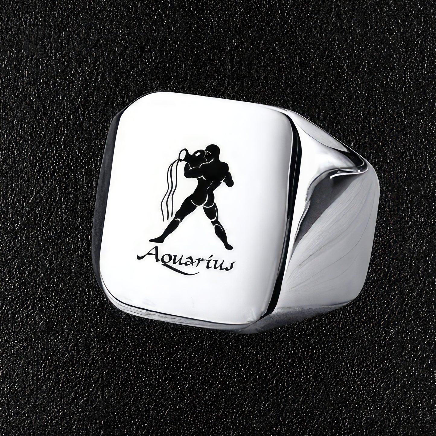 Men's Aquarius Zodiac Sign Signet Ring