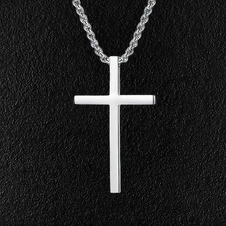 Large Stainless Steel Minimal Cross Necklace