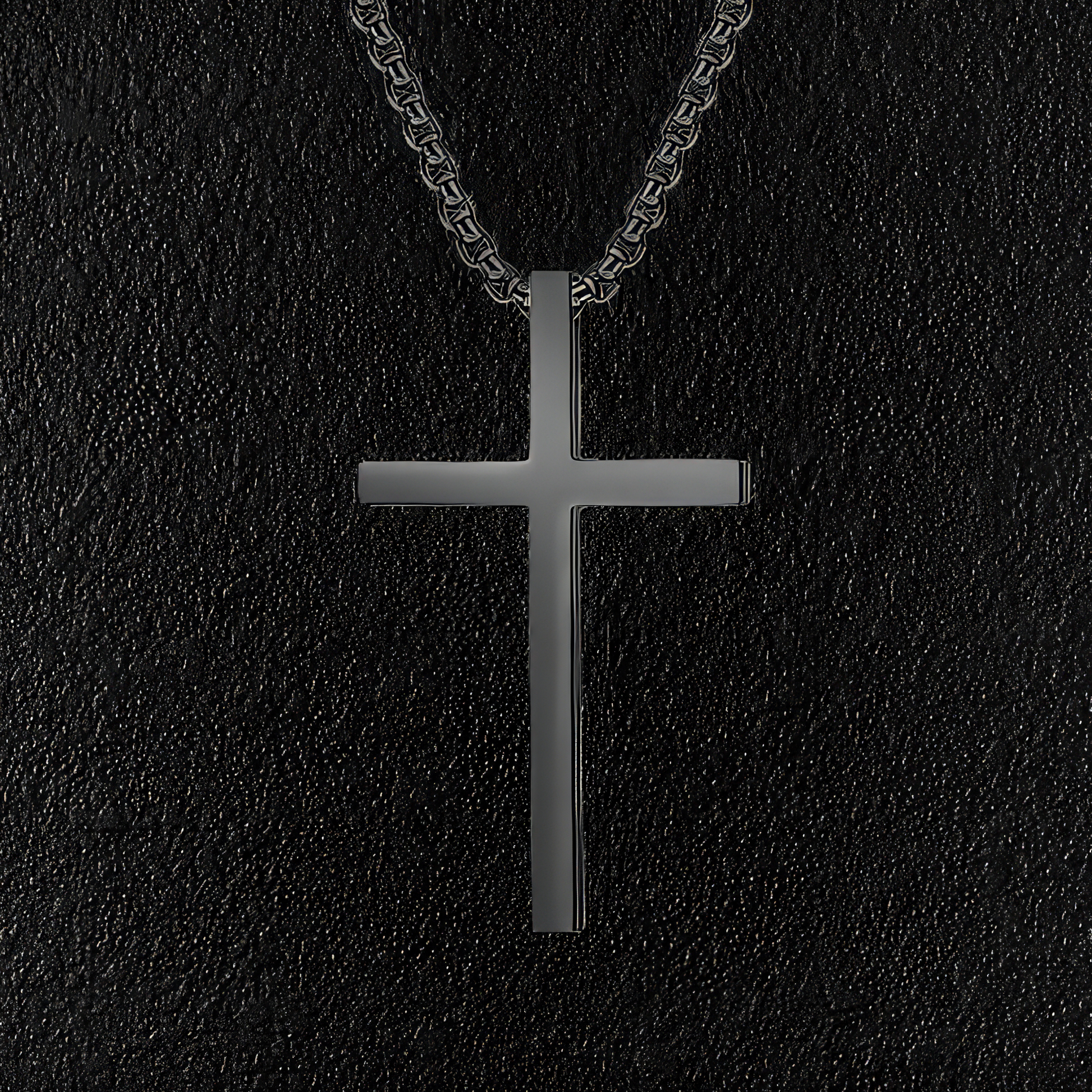 Large Black Stainless Steel Minimal Cross Necklace