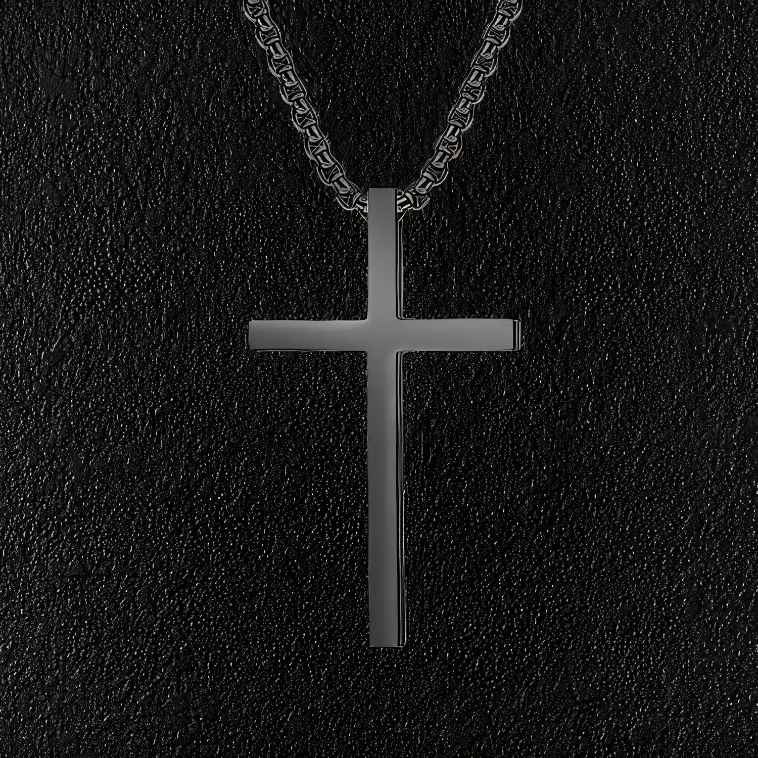 Large Black Stainless Steel Minimal Cross Necklace