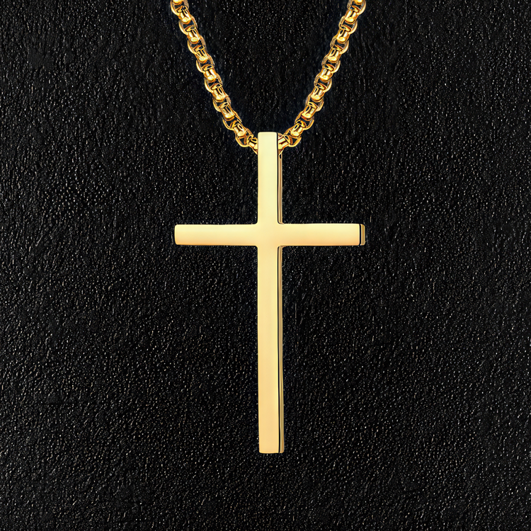 Large  Gold Stainless Steel Minimal Cross Necklace