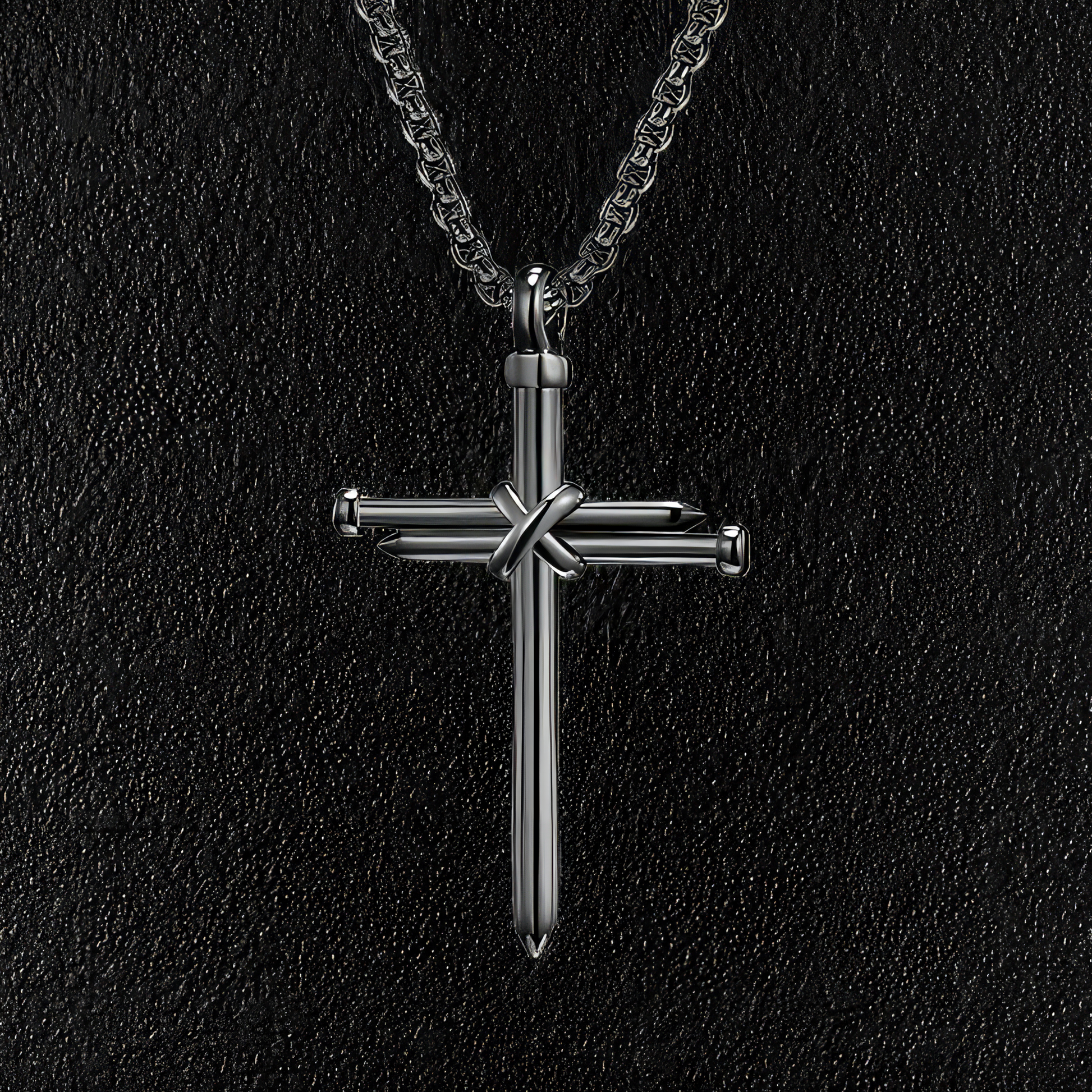 Black Stainless Steel Nail Cross Pendant 