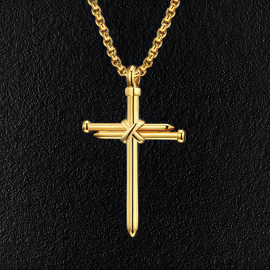 Gold Stainless Steel Nail Cross Pendant 