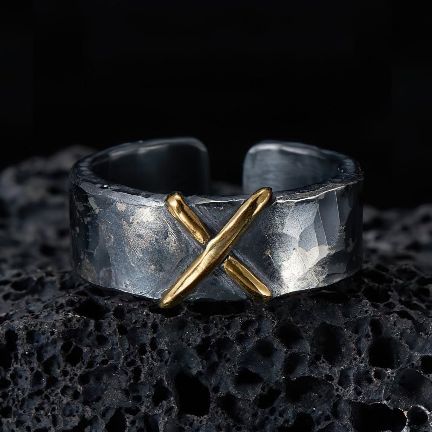 Men's Rustic Steel X Ring