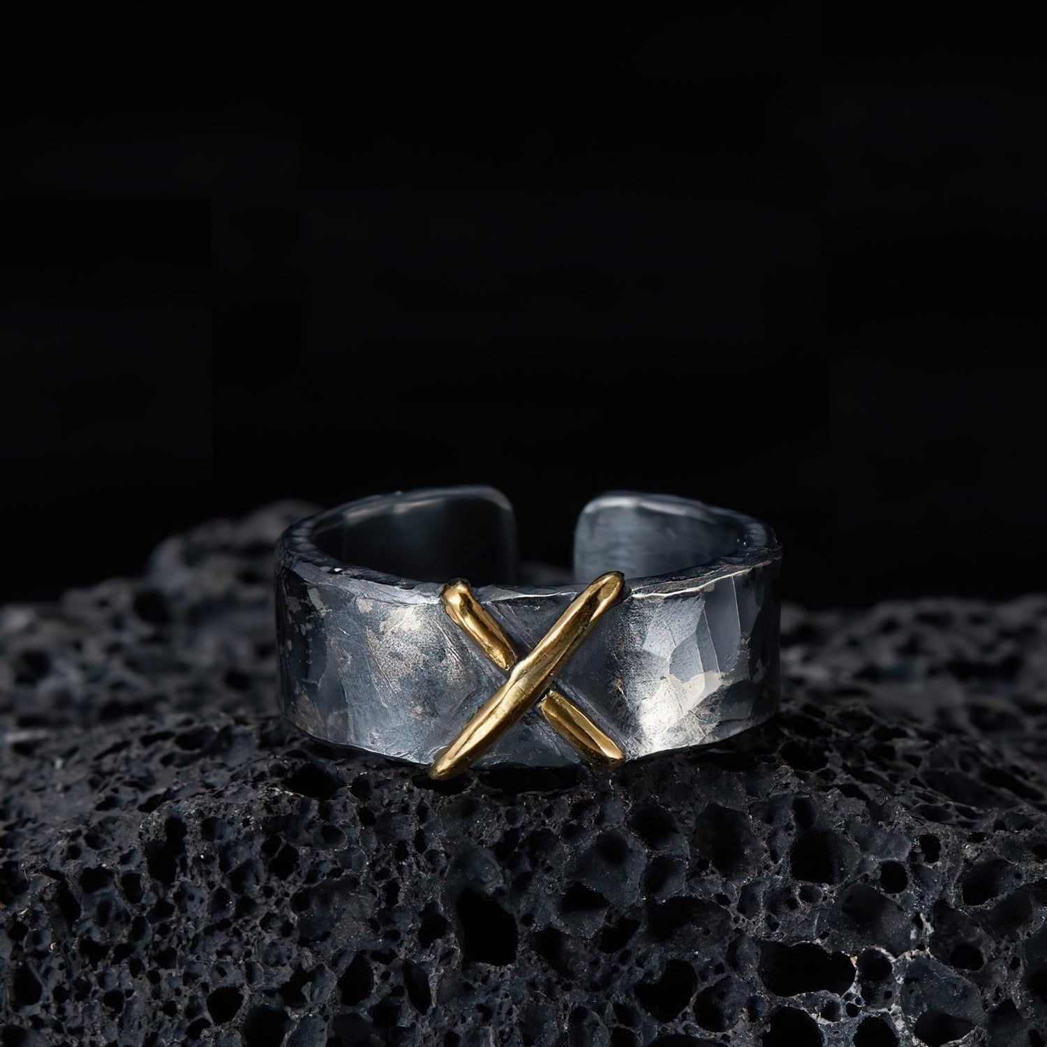 Men's Rustic Steel X Ring
