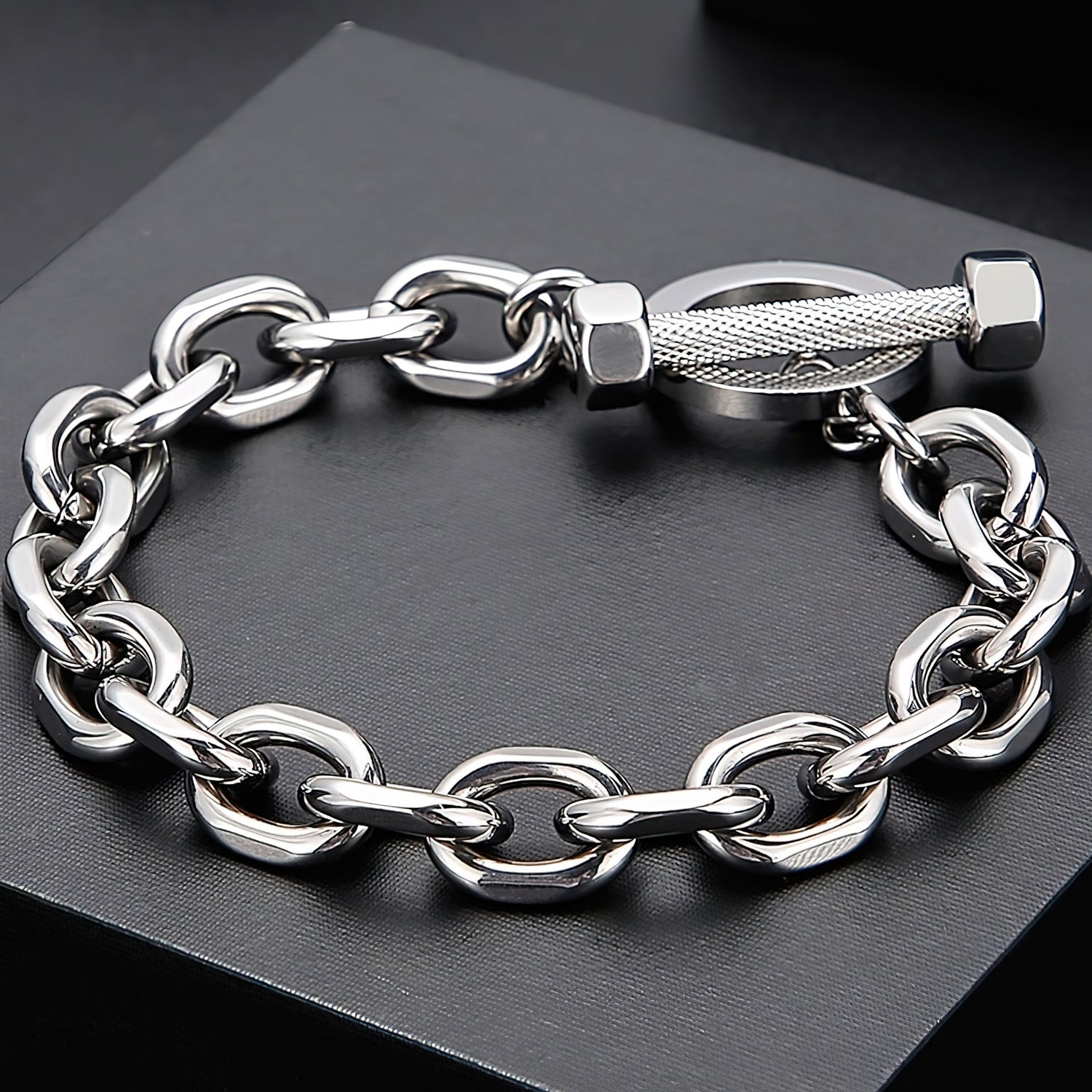 Men's Solid Steel Chain Wristband