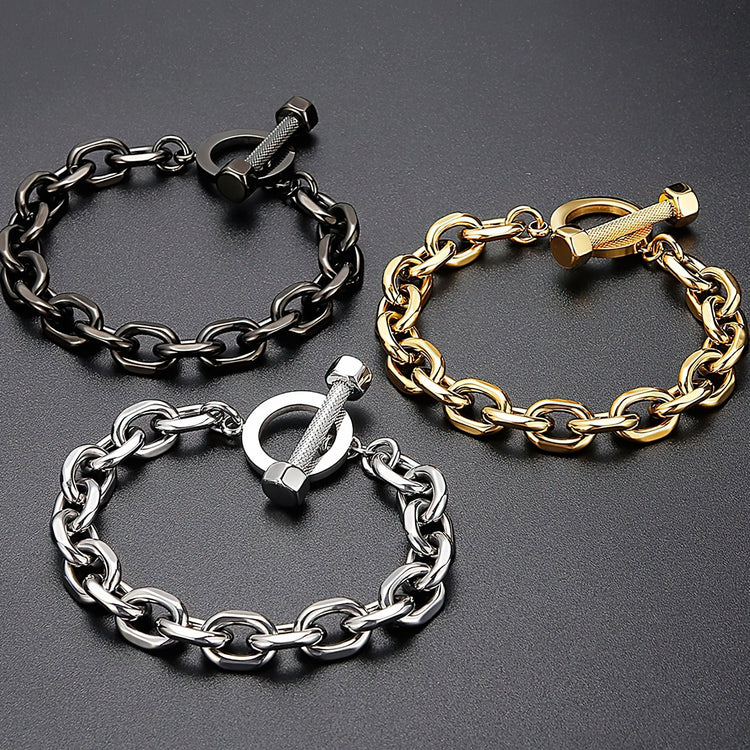 Men's Solid Steel Chain Wristbands