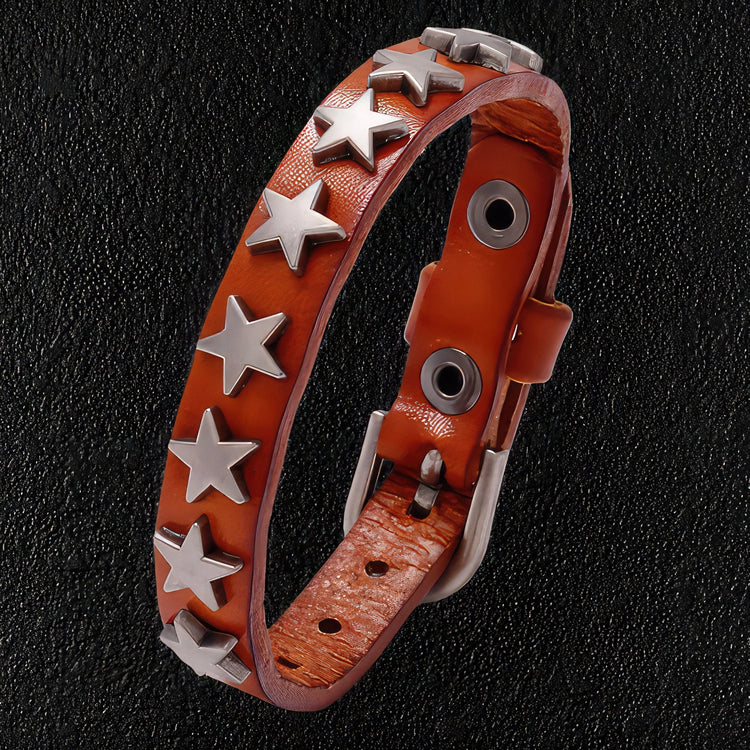 Star Studded Tan Cowhide Wristband