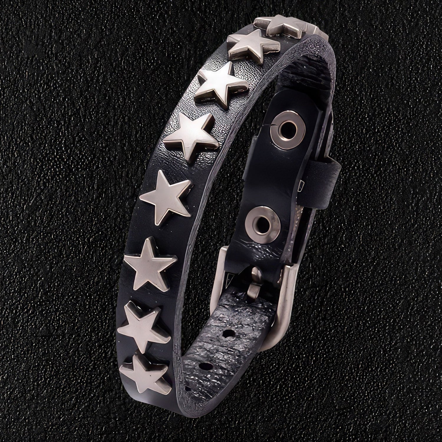 Star Studded Black Cowhide Wristband