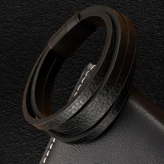 Thick Stranded Black Leather Bracelet