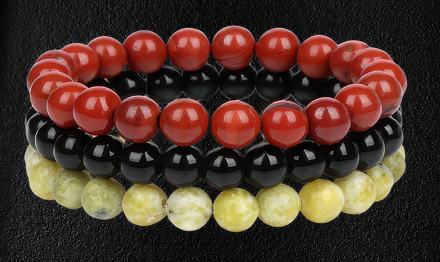 Red stone - Black onyx - Yellow turquoise