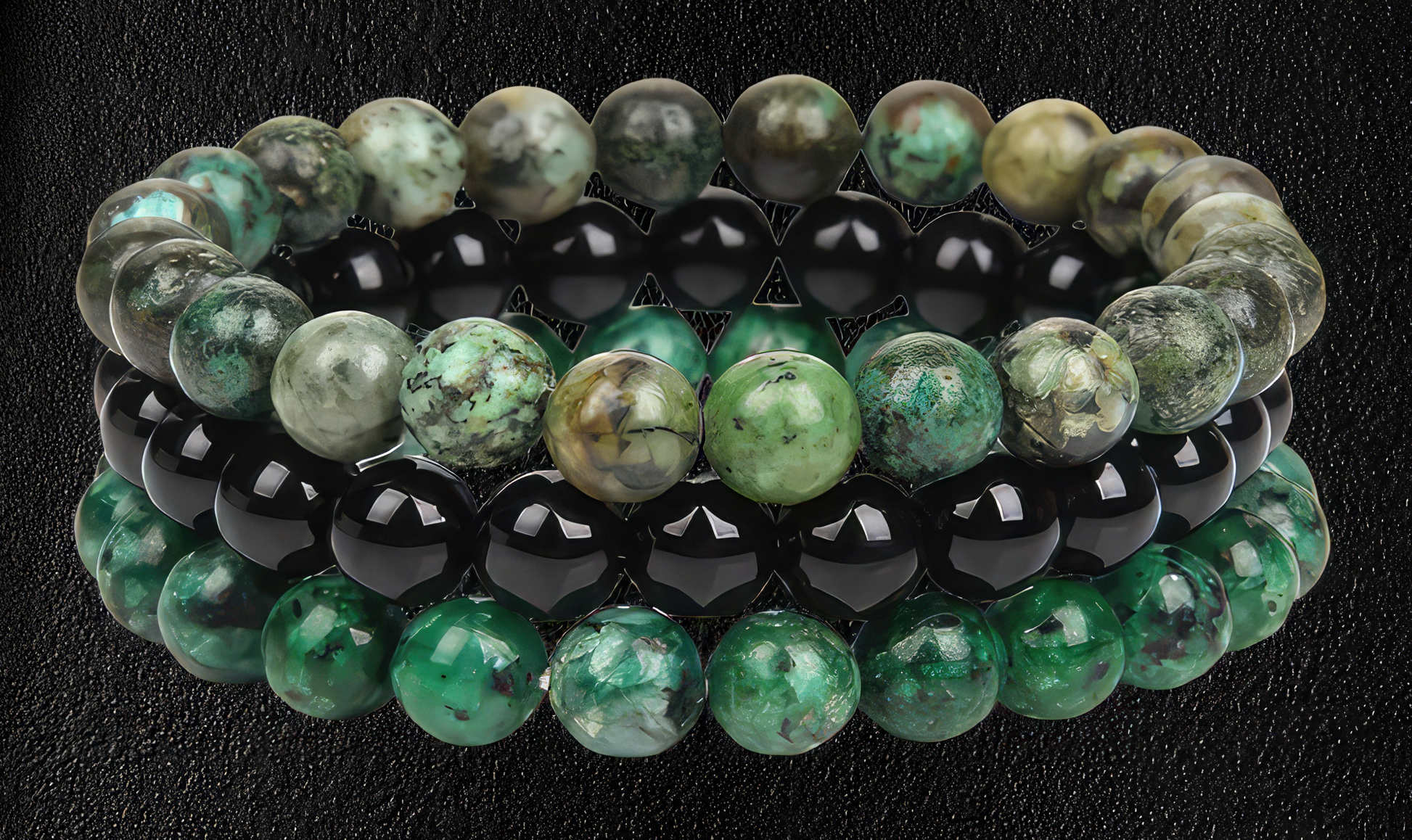 African turquoise - Black onyx - Green white jade