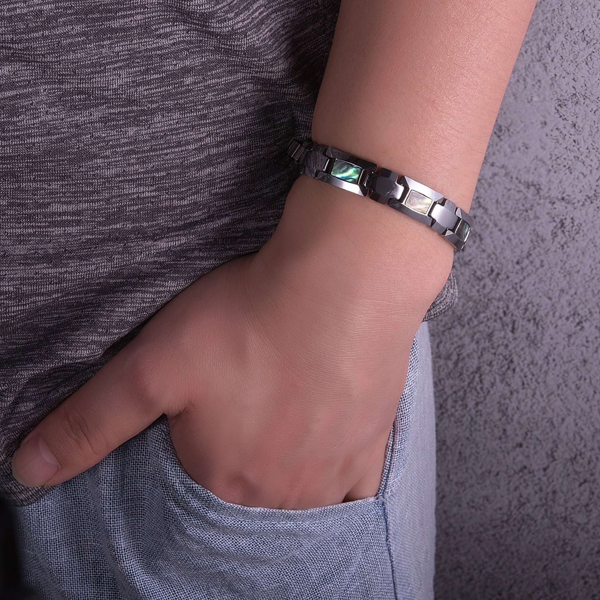 Tungsten Carbide & Abalone Shell Bracelet