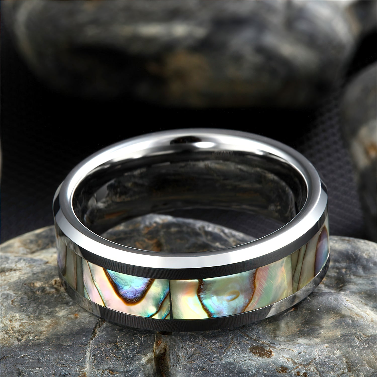 Tungsten & Abalone Ring For Men
