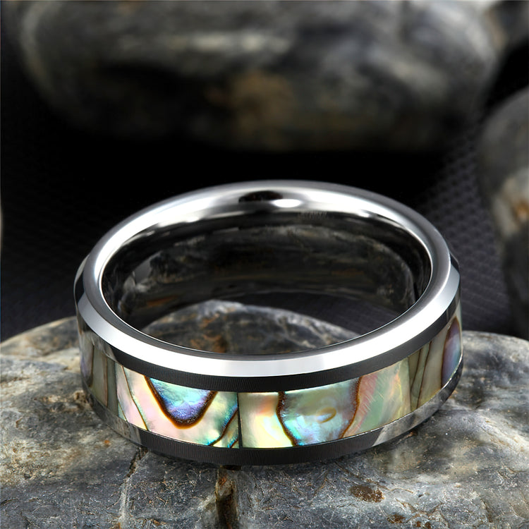 Tungsten & Abalone Ring For Men