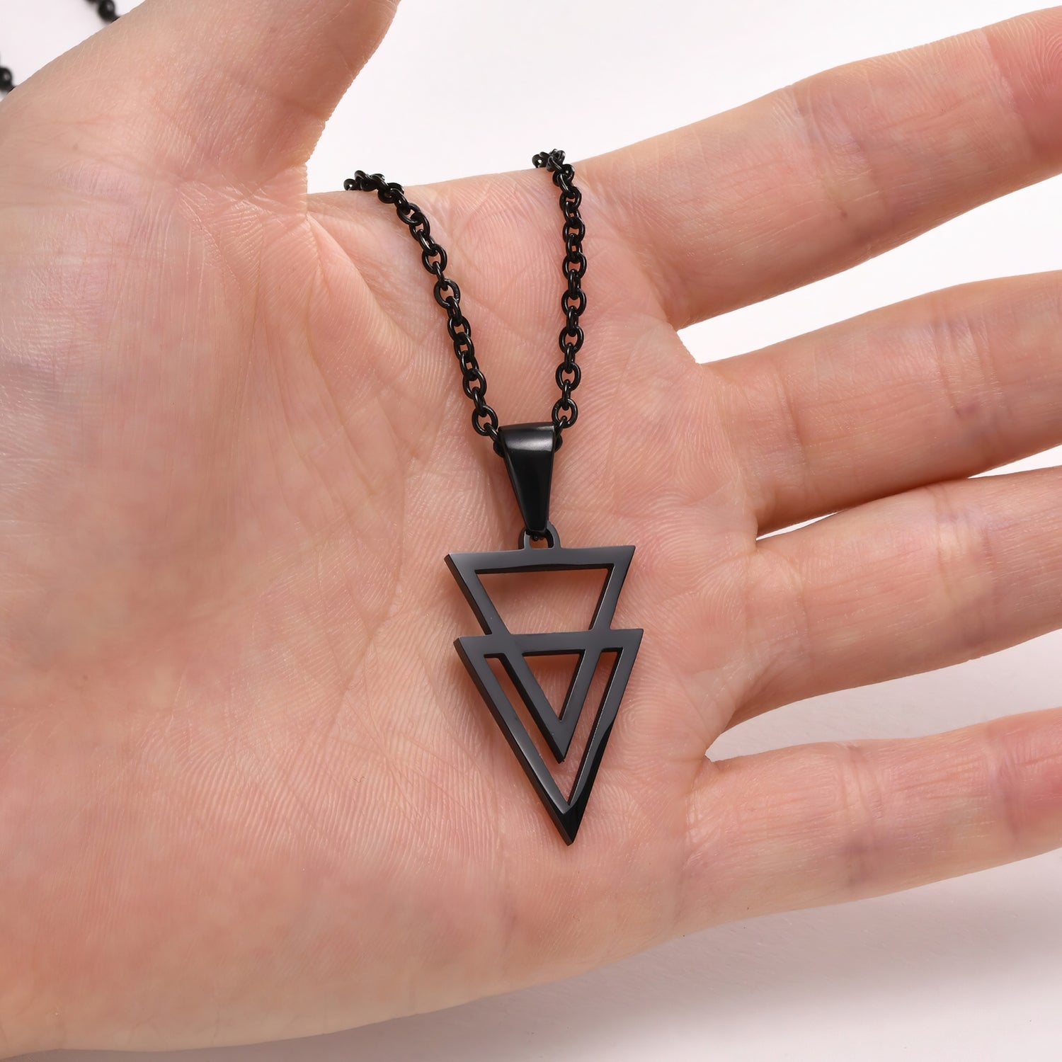 Twin Triangle Pendant Necklace Detail