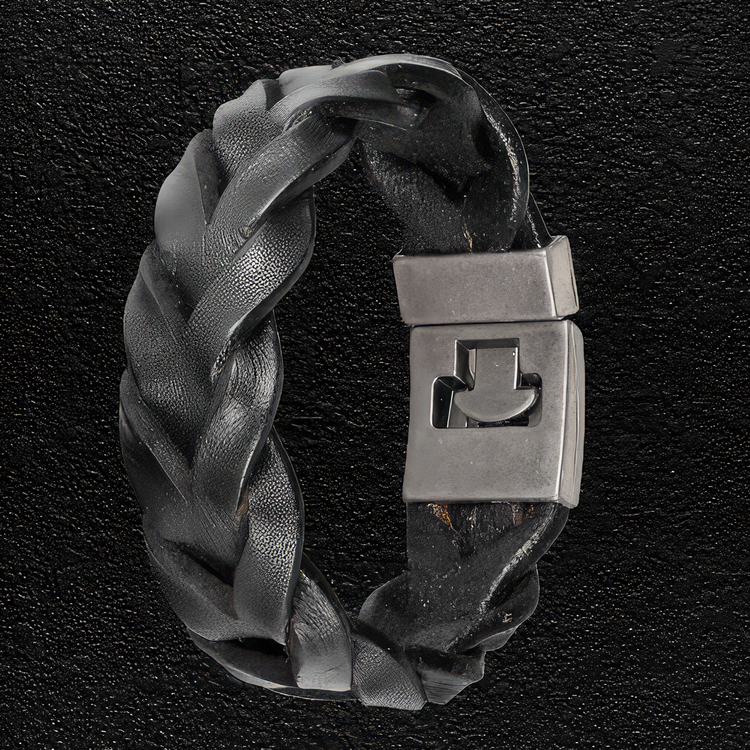 Interwoven Black Leather Bracelet