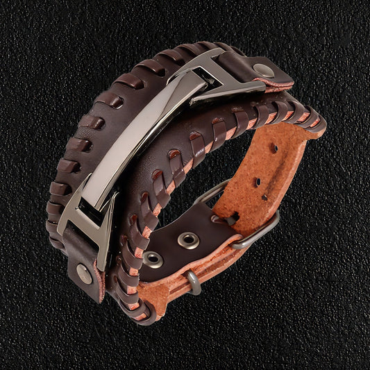 Wide Leather & Steel Wristband