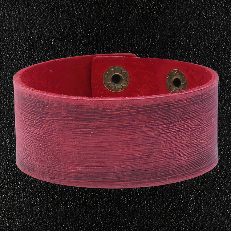 Wide Minimalist Red Leather Wristband