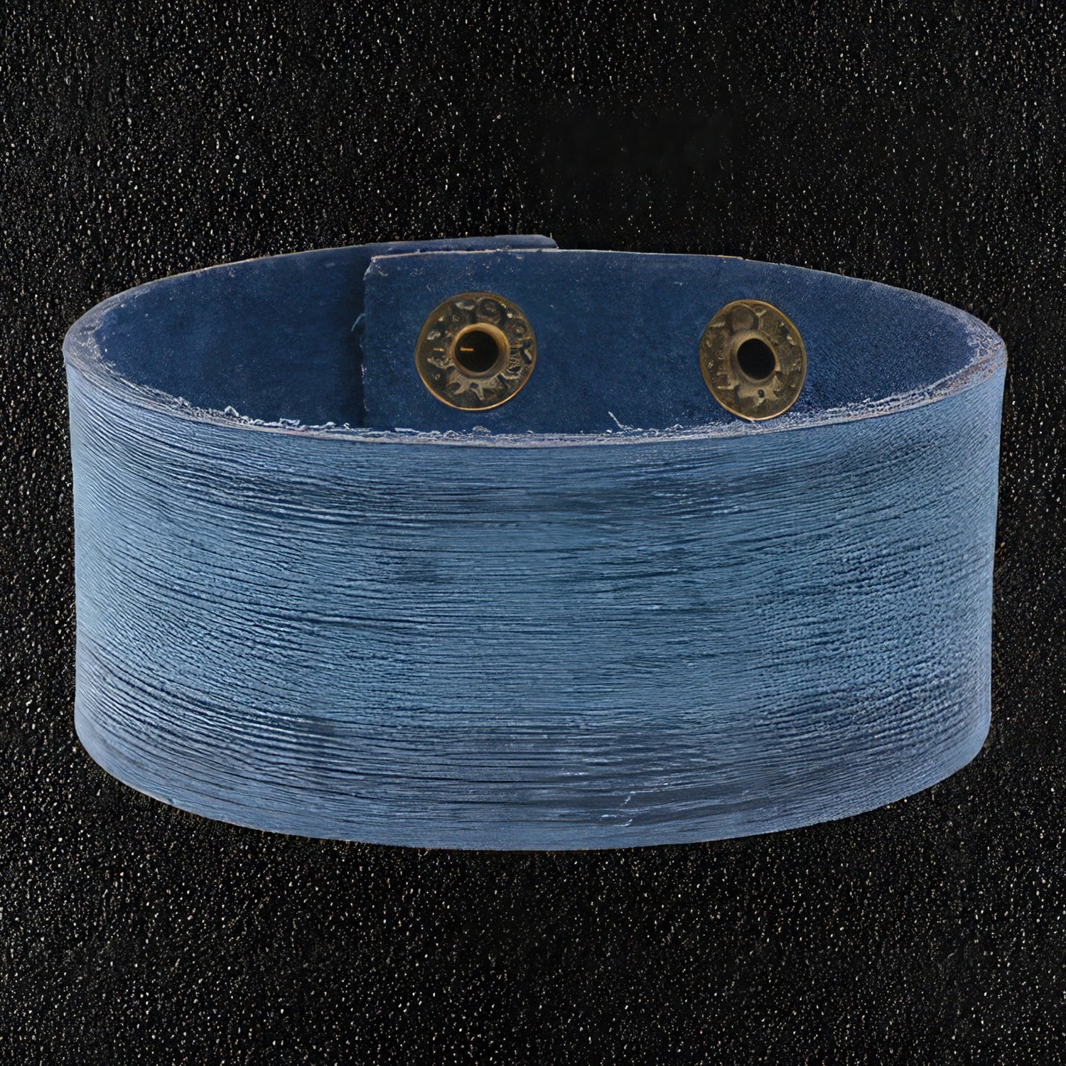 Wide Minimalist Blue Leather Wristband