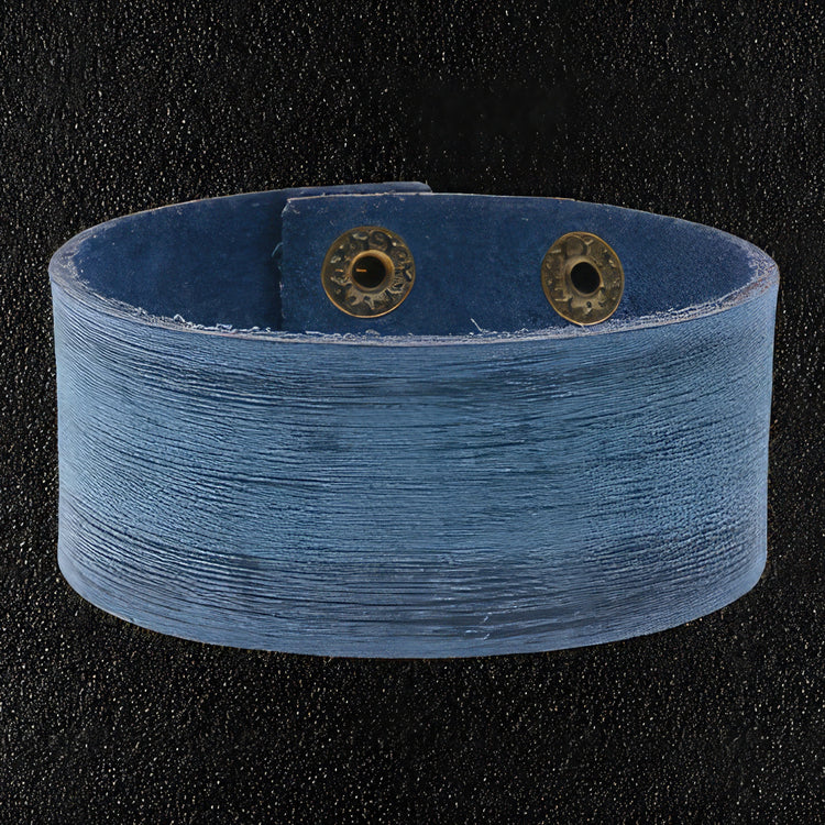 Wide Minimalist Blue Leather Wristband