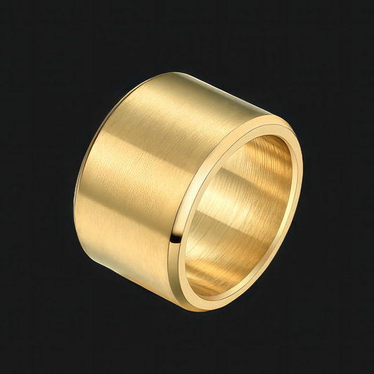 Wide Brushed Gold Steel Ring