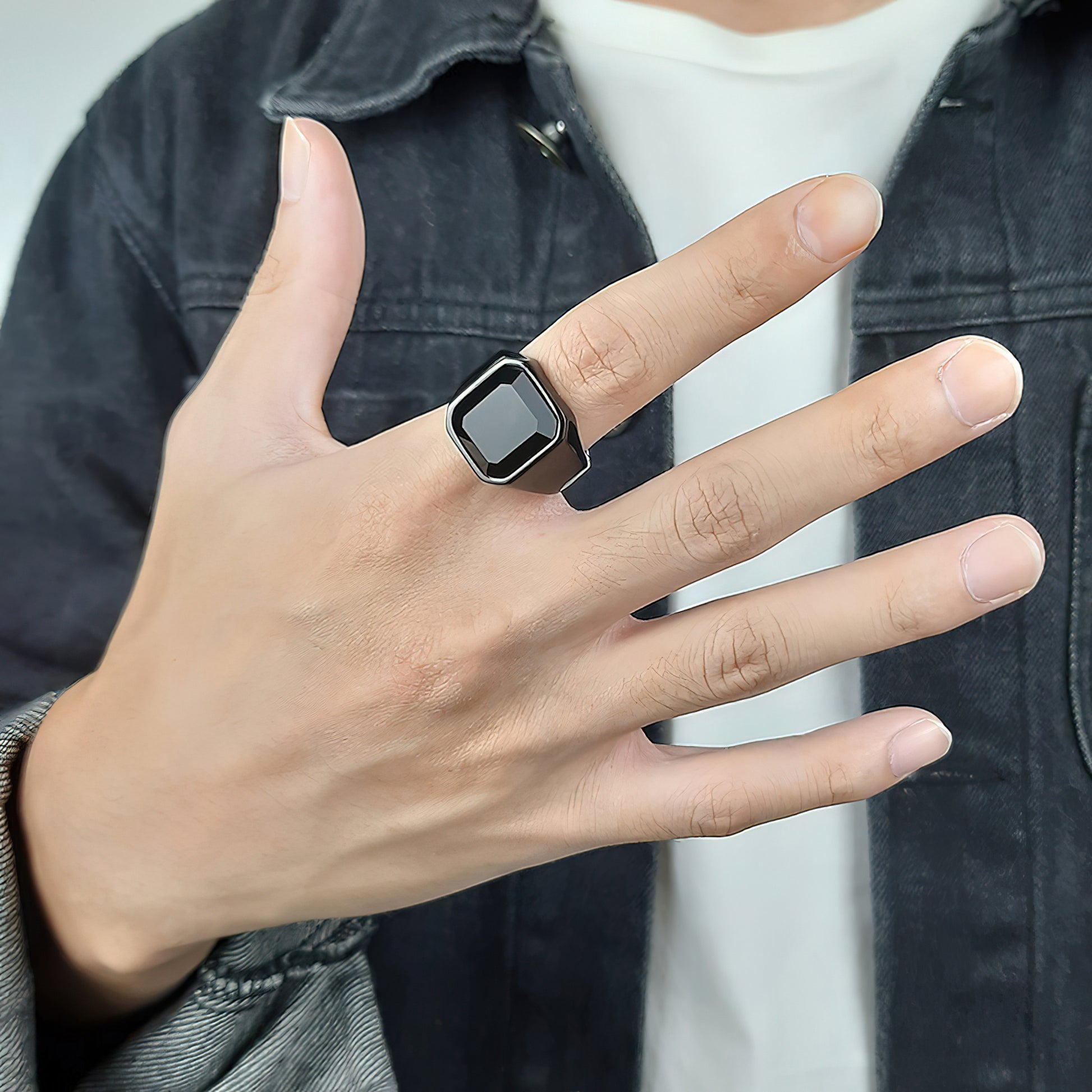 Jet black men's ring