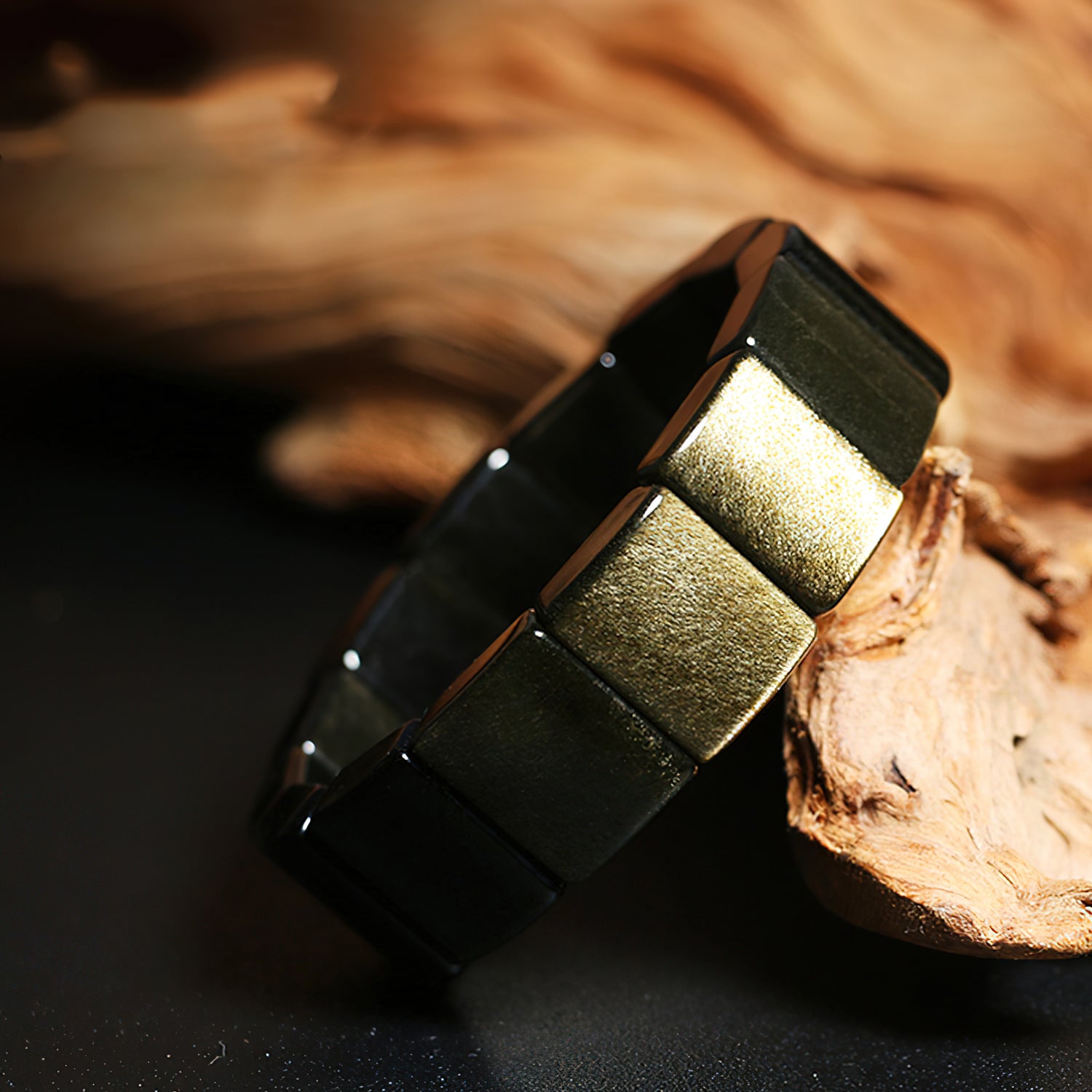 Men's Gold Obsidian Wristband