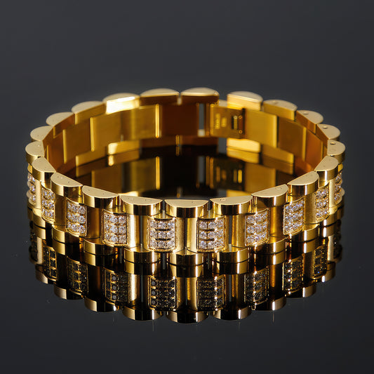 Heavily Iced Gold  Stainless Steel Bracelet