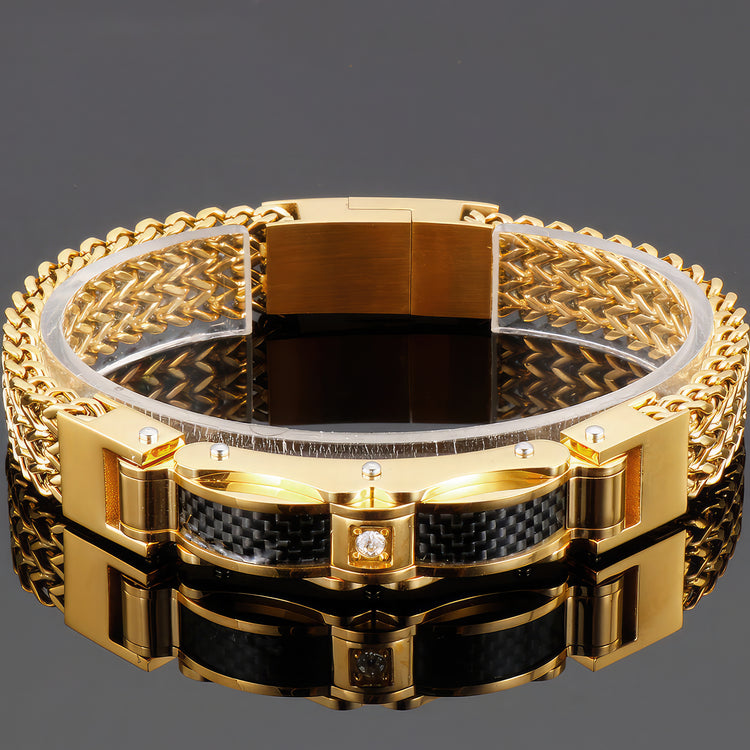 Luxury Gold Stainless Steel & Carbon Fiber Men's Bracelet